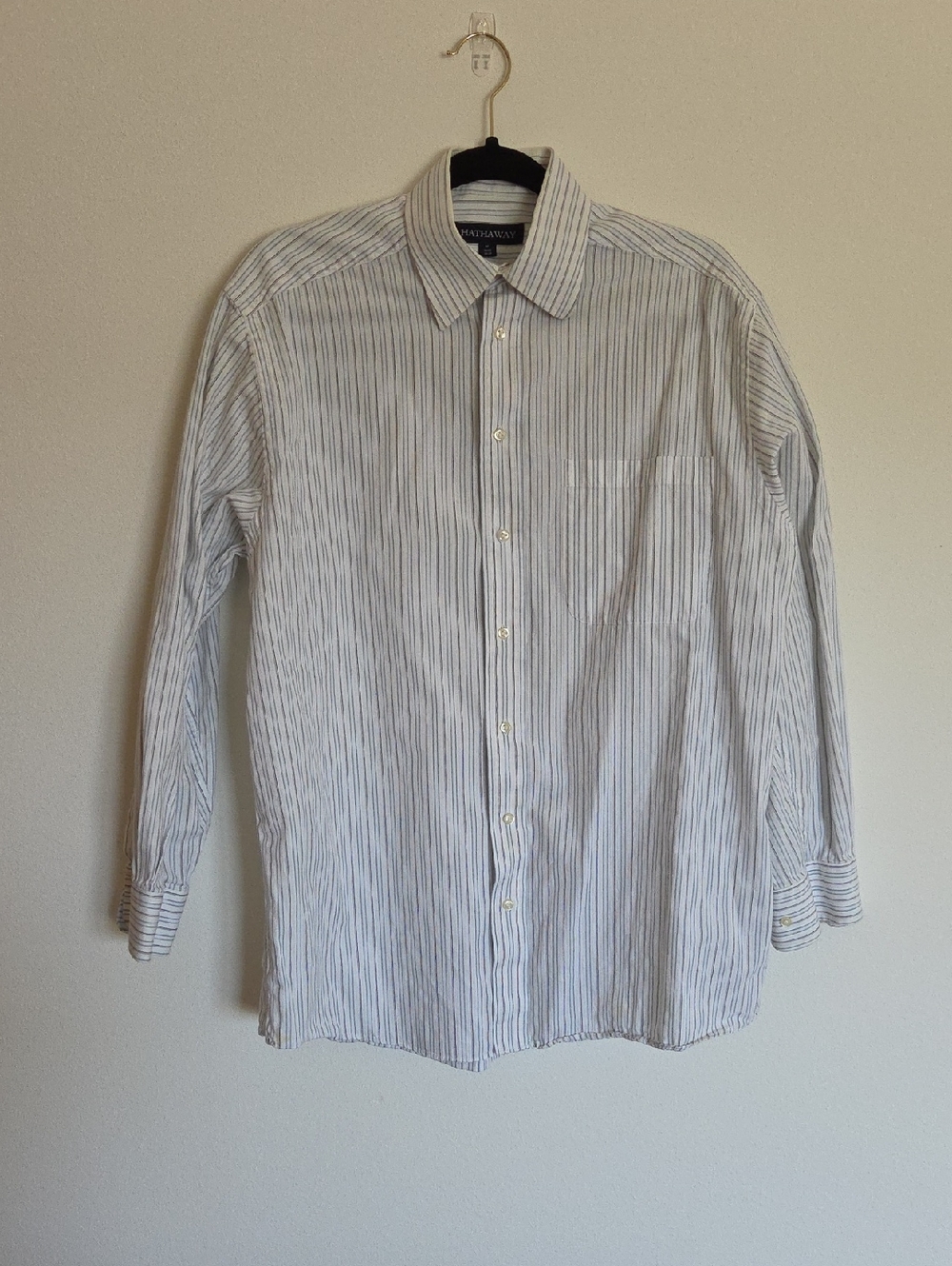 Hathaway (Nordstrom) Long-Sleeve White Shirt with Blue Pinstripes